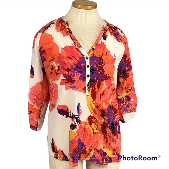 Yumi Kim Tops - Yumi Kim Silk Floral Long Sleeve Yumi  Top Size XS in Cream and Coral